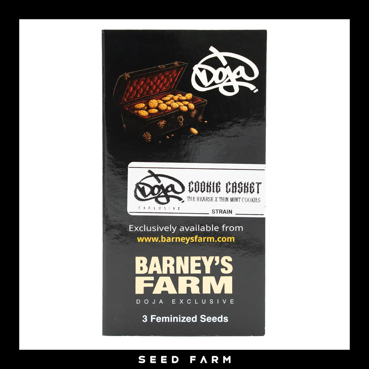 Barney's Farm x Doja, Cookie Casket, feminisierte Cannabis Samen, 3 Stück, Vorderansicht