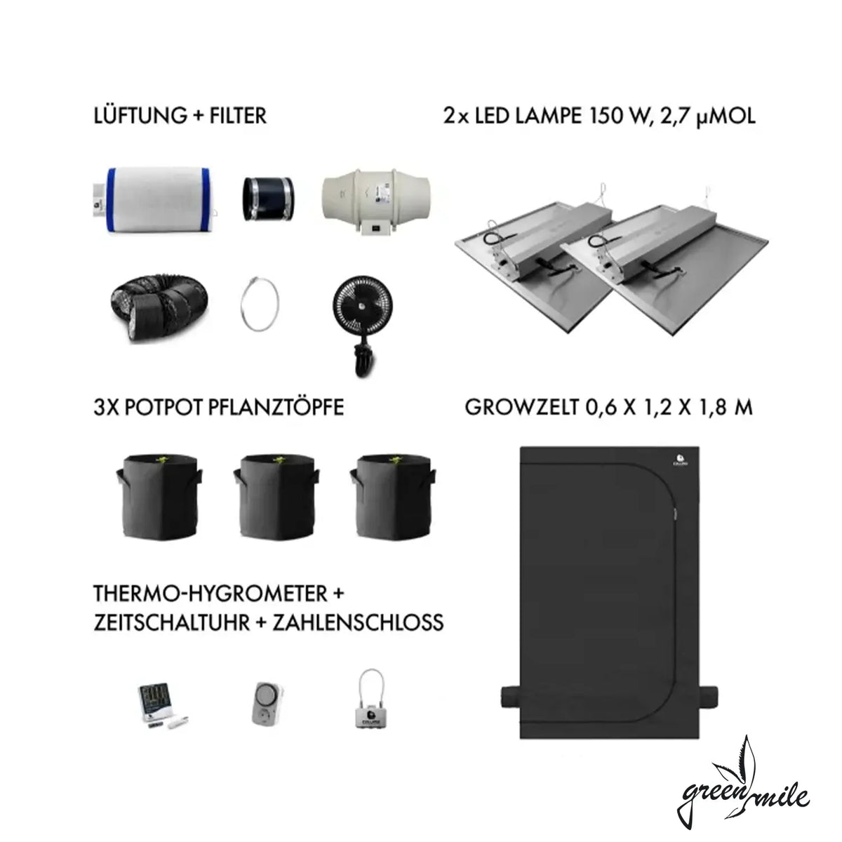 Caluma, 3 Plants Ambient Set, 60x120x180cm, 2x150W, Setansicht