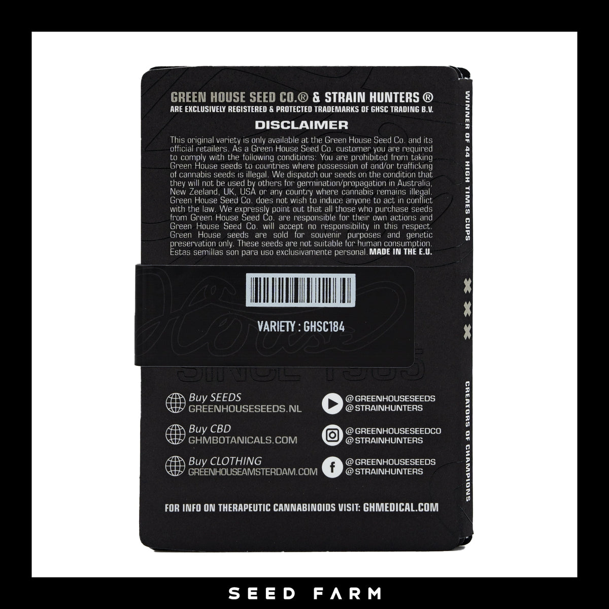 Green House Seed Company, Chemdog, feminisierte Cannabis Samen, Rückansicht