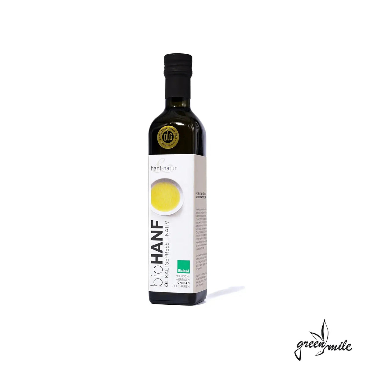 Hanf und Natur, Bio Hanfsamenöl, kaltgepresst, 500ml, Flasche