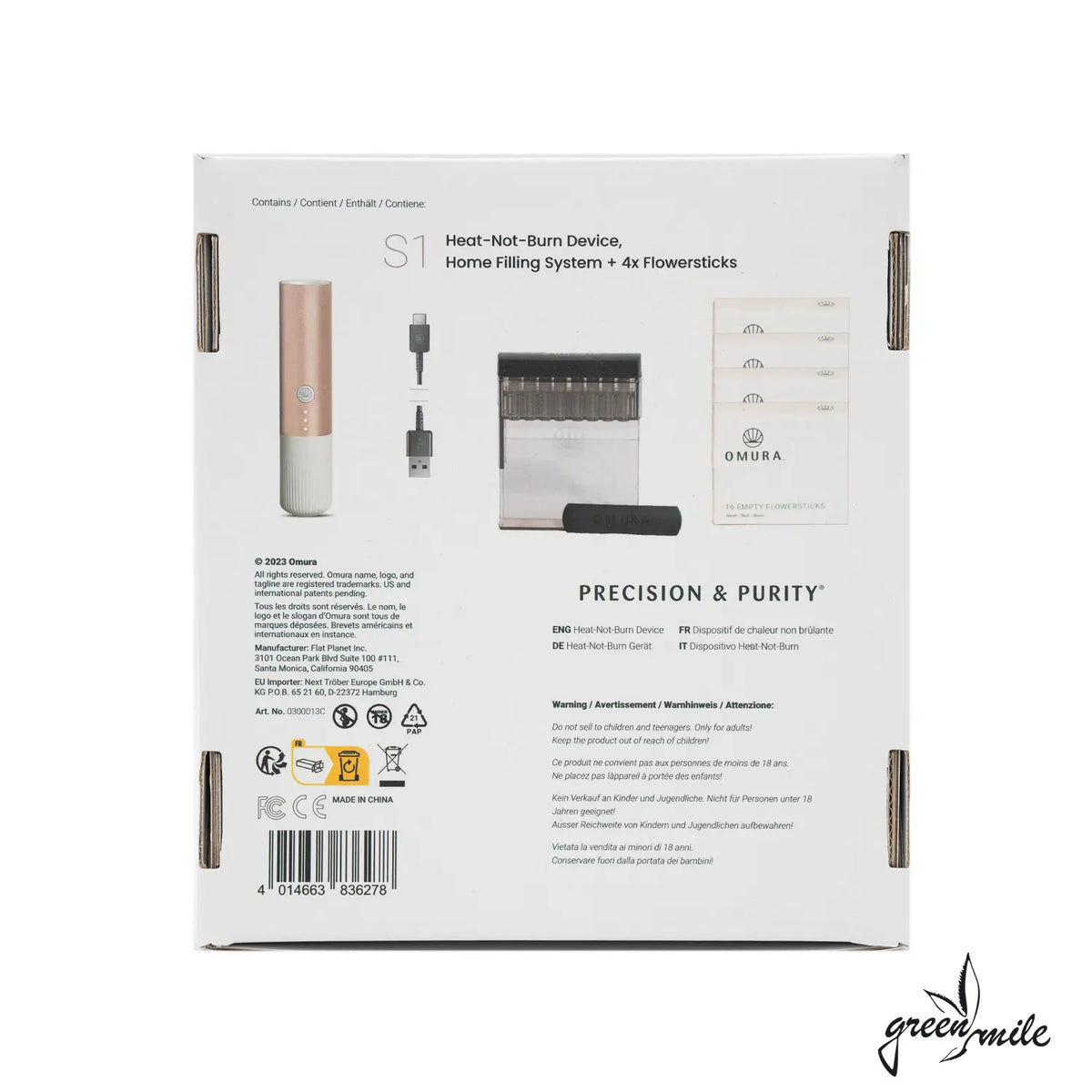 Omura S1, Complete Set inkl Home Filling System, Rosa, Verpackung, Rückansicht