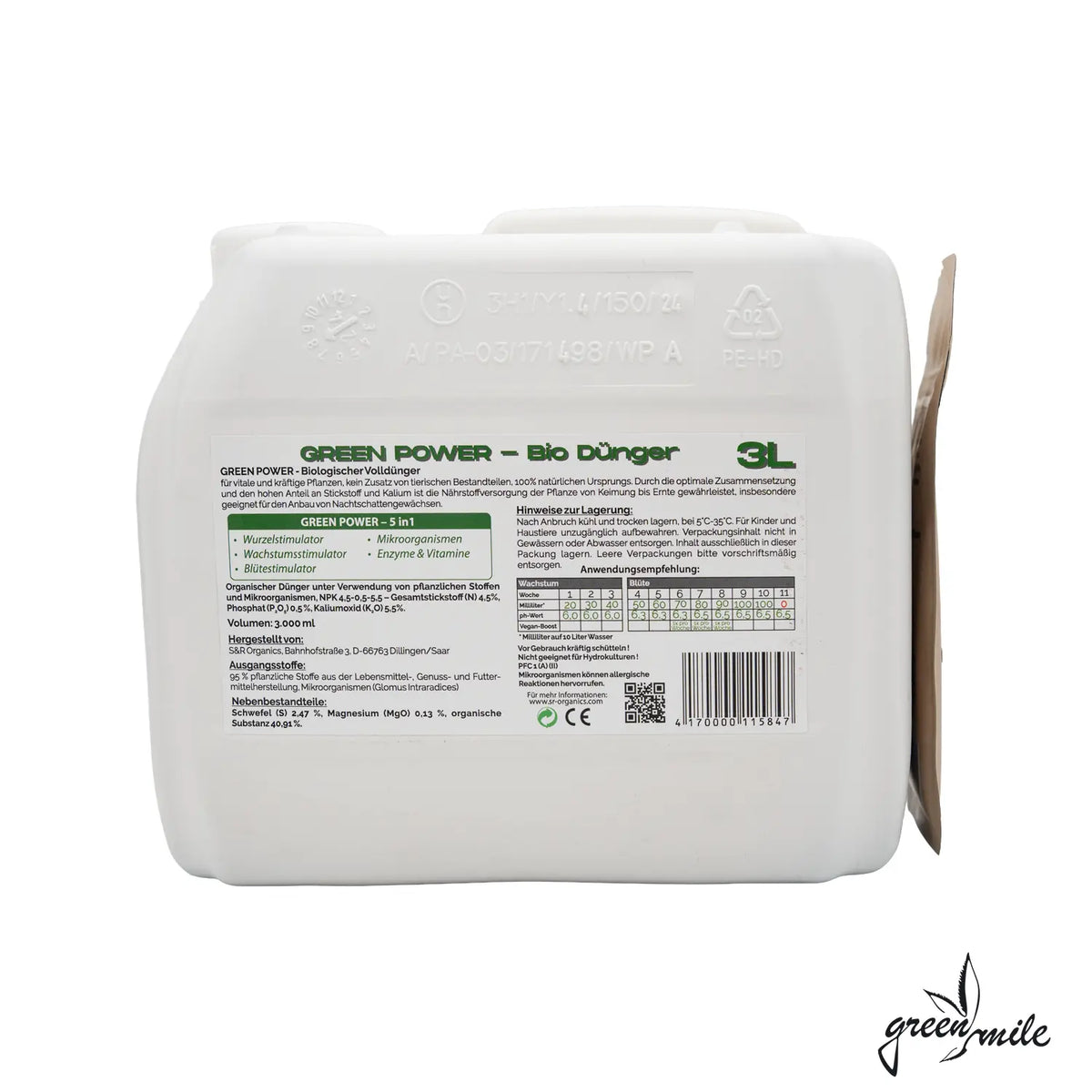 S&R Organics, Green Power, 5in1, 3Liter, Rückansicht