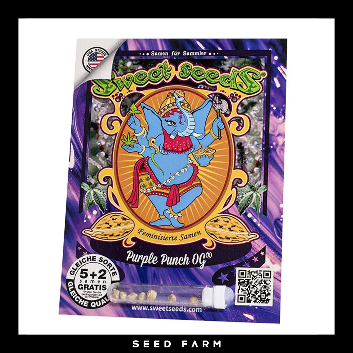 Sweet Seeds, Purple Punch, feminisierte Cannabis Samen, 5+2 Seeds, Vorderansicht