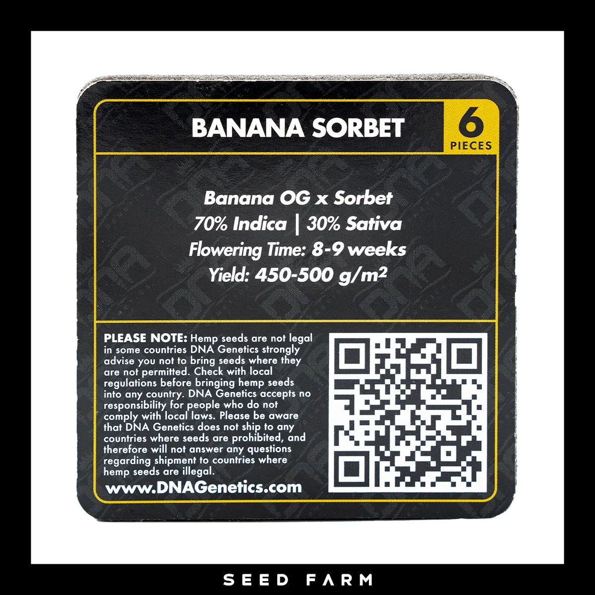 DNA Genetics Banana Sorbet, Grow your Own, feminisierte Cannabis Samen, 6 Stück, Rückseite