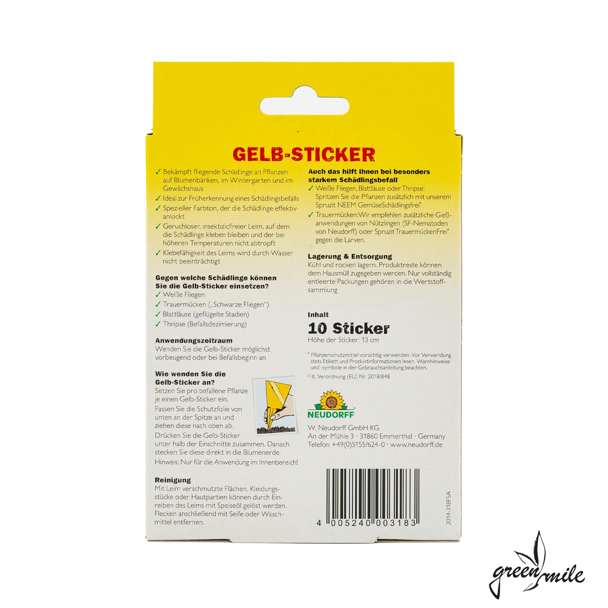 Neudorff Gelbsticker, 13cm, 10 Stück, Rückansicht